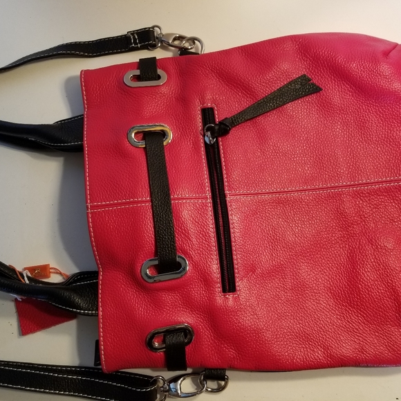 CAVALIERI red NWOT shopper SHOULDER BAG pebble leather - Picture 4 of 7